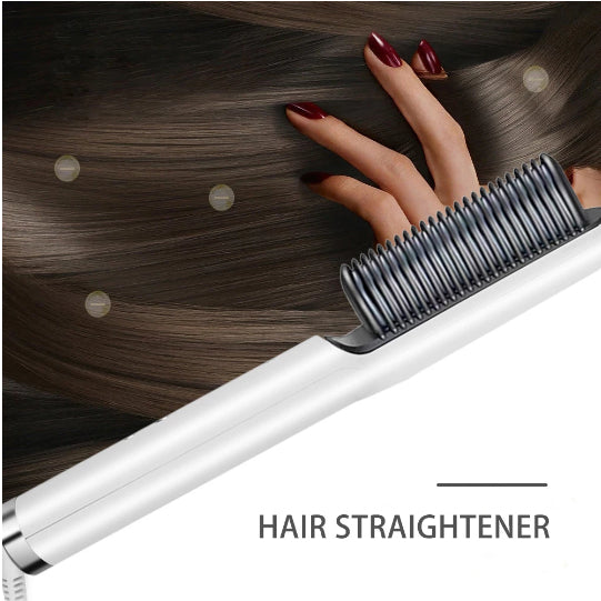 2-in-1 Hair Curler & Straightener Brush – Smooth, Frizz-Free Styling