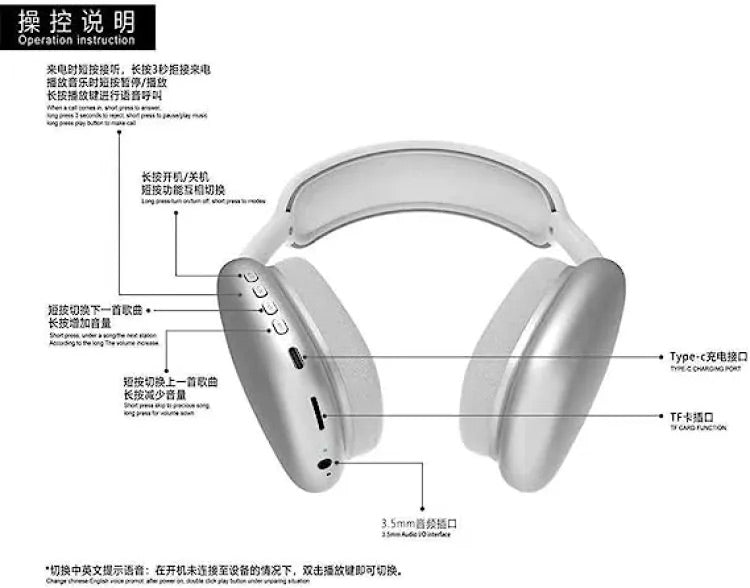 P9 Wireless Bluetooth Headphones with Mic Noise Cancellation and Stereo Sound