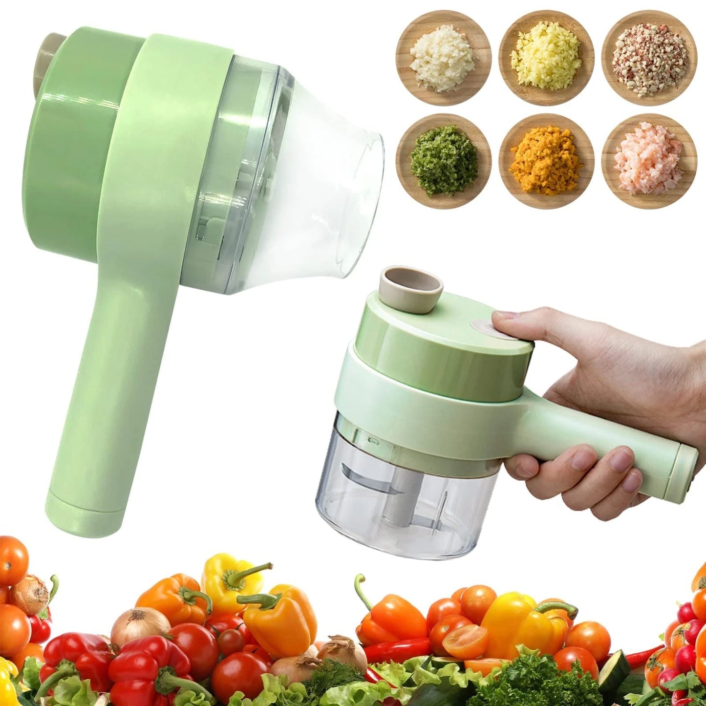 4 in 1 Portable Electric Vegetable Cutter Set Mini Wireless Food Processor Garlic Chili Onion Celery Ginger Meat Garlic Chopper